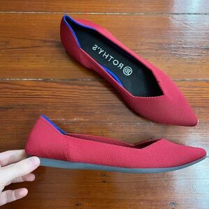 Rothy's The Point Pointed Toe Ballet Flats in Bright Red Women’s 8.5 🧡🎀